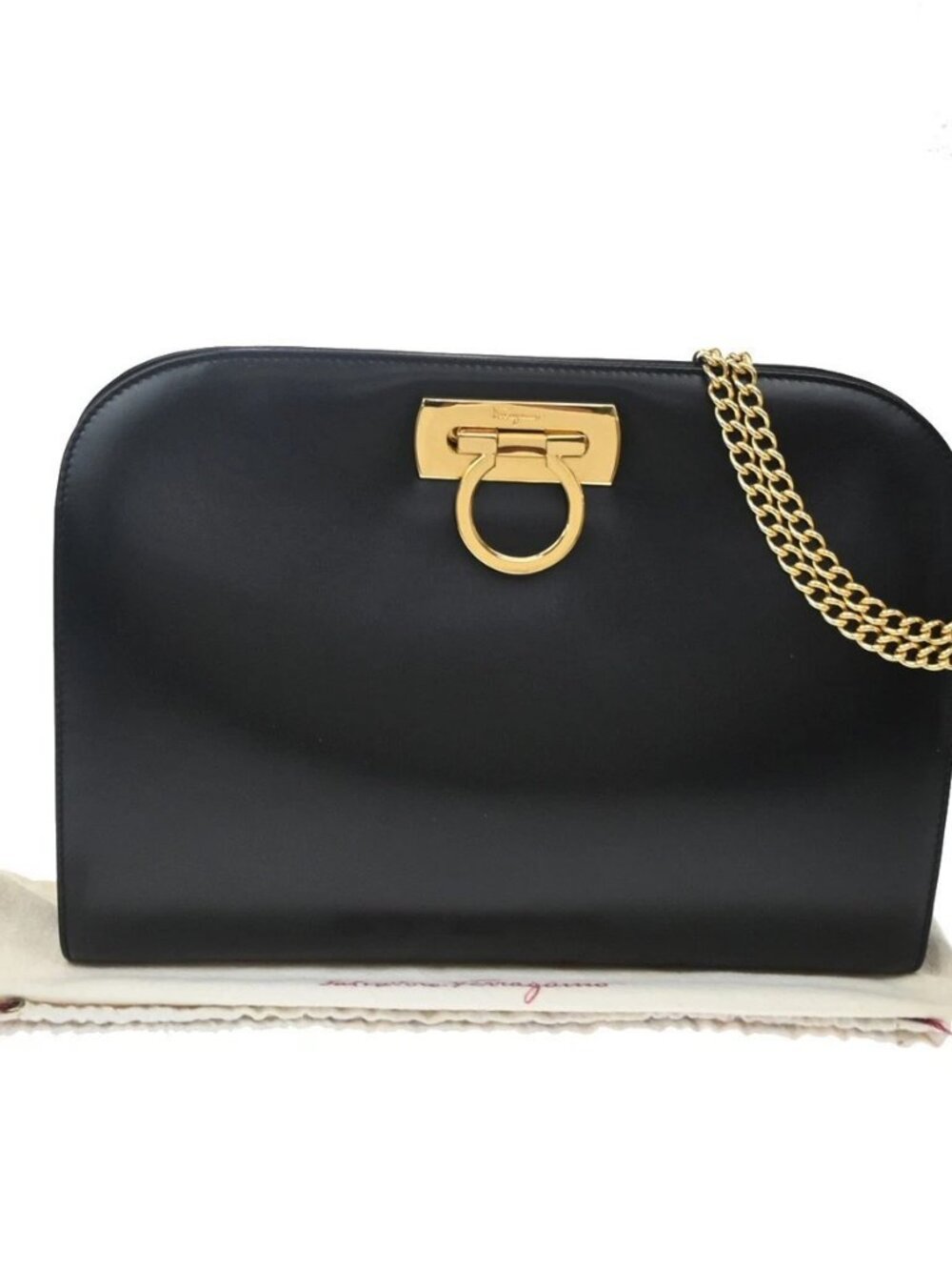 SALVATORE FERRAGAMO Logo 2Way Gancini Chain Shoulder Bag Leather BK GHW 31YJ329